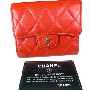 CHANEL Scarlet Quilted Leather Card Holder